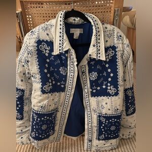 Bandana Print Blue and White Patterned Smith Jacket M L